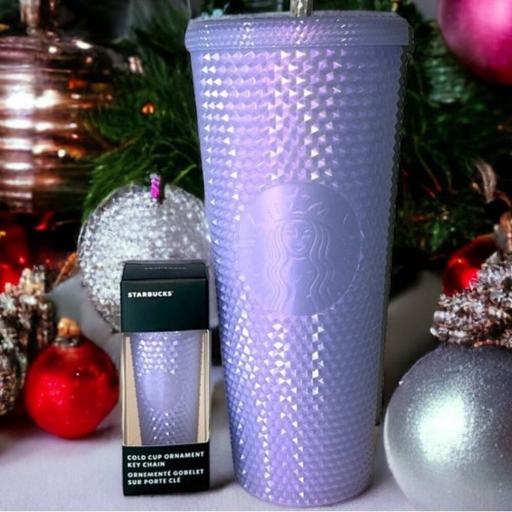 Starbucks ICY TUMBLER ORNAMENT KEYCHAIN Holiday 2021 Lavender Venti Bling Stud